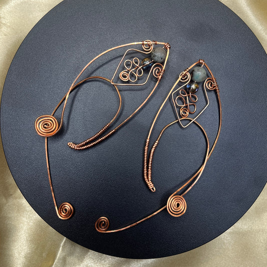 Elf Ear Cuffs in Copper with Kiwi Jasper & Glass Beads