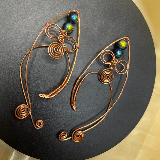 Wire Wrapped Elf Ear Cuffs in Copper with Glass Beads