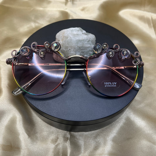 Rainbow Opulence Wire Wrapped Sunglasses with Iridescent Glass Beads