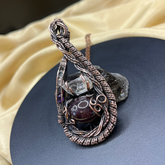 Star Ruby, Danubrite and Friends Wire Wrapped Pendant
