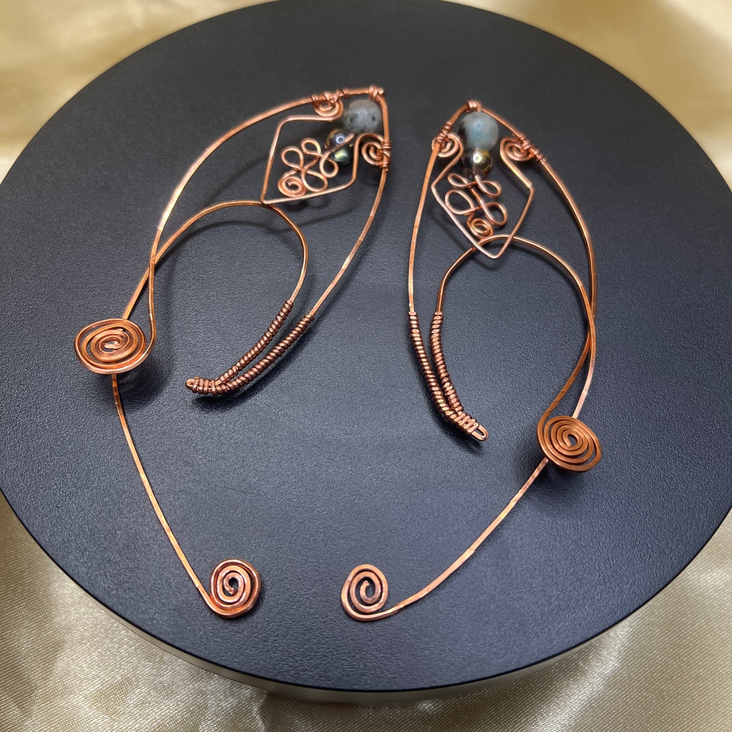 Elf Ear Cuffs in Copper with Kiwi Jasper & Glass Beads