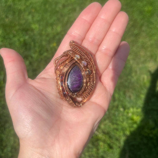 Purpurite and Friends in Copper Wire Wrapped Pendant