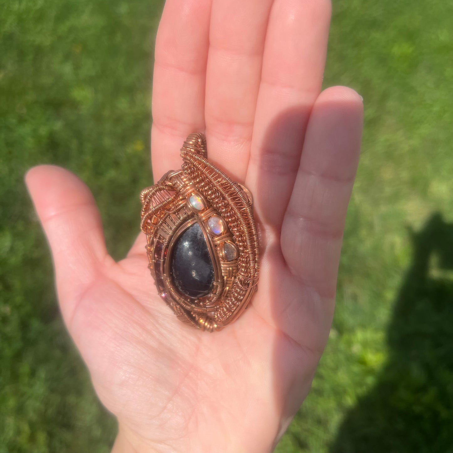 Purpurite and Friends in Copper Wire Wrapped Pendant