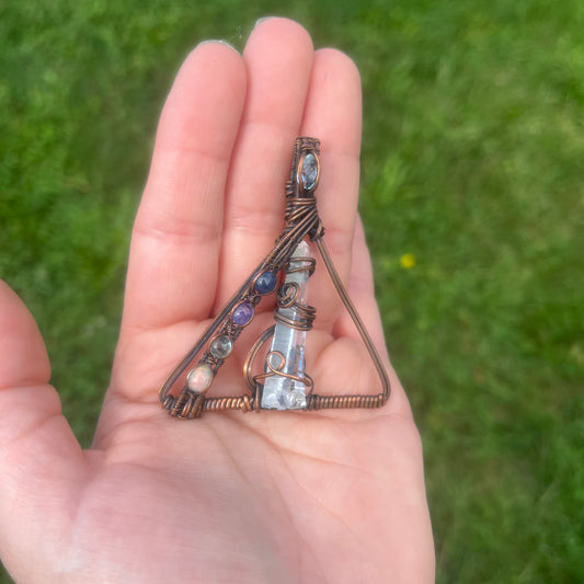 Lemurian Quartz Triangle Wire Wrapped Pendant