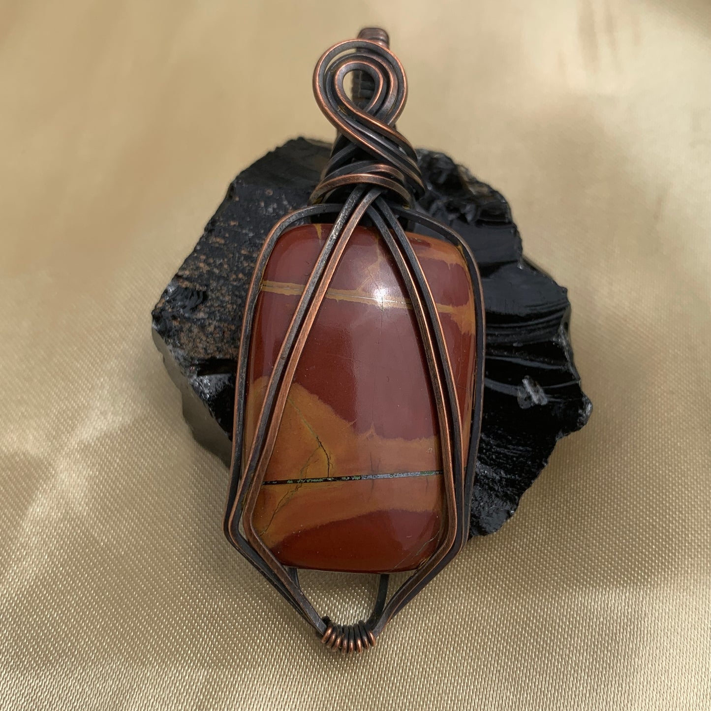 Red Jasper Oxidized Copper Wire Wrapped Pendant