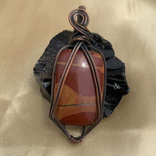 Red Jasper Oxidized Copper Wire Wrapped Pendant