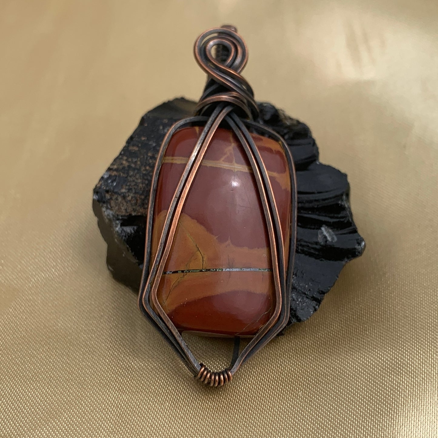 Red Jasper Oxidized Copper Wire Wrapped Pendant