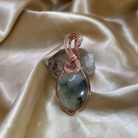 Prenhite with Epidote Bare Copper Wire Wrapped Pendant