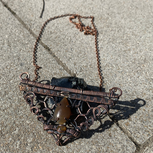 Honey Bee Inspired Copper Wire Wrapped Pendant with Chain