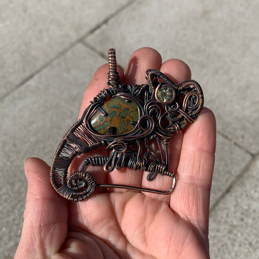 Chameleon Wire Wrap Pendant with Rainforest Jasper and Citrine