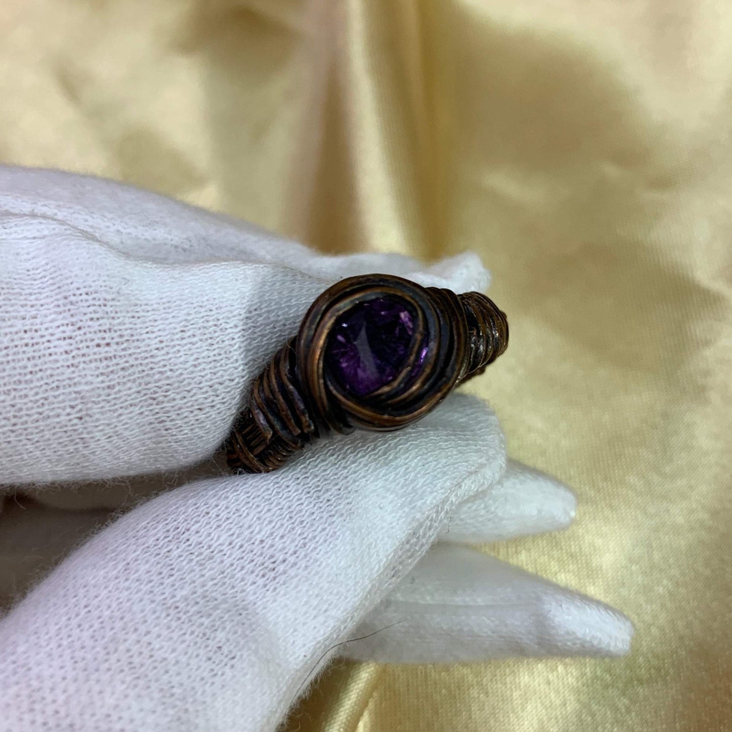 Faceted Amethyst in Oxidized Copper Ring US Size 10